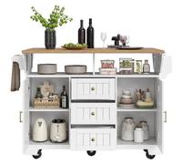 Chariot de cuisine mobile et îlot de cuisson - Plan de travail extensible - Hauteur réglable - Métal noir et blanc