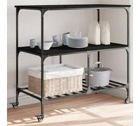 Chariot de cuisine noir 100 x 50 x 95 cm en bois avec cadre en acier et 4 | Design vintage, matériau en bois, cadre en acier, 4 roues, 2 verrouillables, 2 types d'utilisation, polyvalent