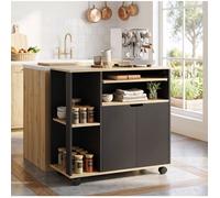 Chariot de cuisine roulant avec plan de travail placard double porte et étagère réglable noir 80 × 40 × 82 cm - UVRION