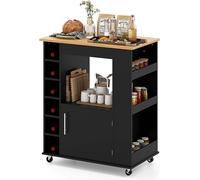 Chariot de cuisine sur roulettes, chariot de service avec plan de travail, porte-serviettes et étagères à épices, porte-bouteilles à vin pour 6 bouteilles, îlot de cuisine en bois, armoire de cuisine 