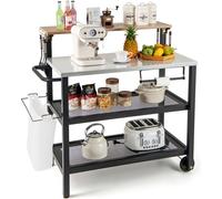 CHARIOT DE CUISSON COSTWAY, 4 niveaux, table de cuisson avec plateau rabattable, 6 crochets, supports et 2 étagères, chariot de service jusqu'à 230 kg, chariot mobile 116x73x111 cm