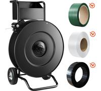 Chariot de déroulage SucceBuy pour rouleaux de cerclage en PET, PP et acier avec mandrin de 203/406 mm, distributeur de cerclage stable avec frein de tambour optimisé et support d'outils intégré