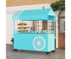 Chariot de distribution alimentaire mobile avec auvent et roues | Chariot de distribution alimentaire mobile avec auvent et roues verrouillables pour une vente en plein air pratique
