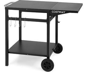 Chariot de grill avec plateau pliant, 2 étagères et 4 crochets, table de camping mobile