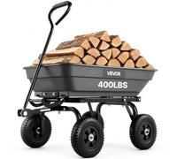 Chariot de Jardin Basculant Max. 181 kg Chariot à Benne Basculante en PP pour Transport de Bois Plantes Terre, Basculement à 90°, 4 Roues Increvables Pivotantes à 180°, Roulement Rotatif à 270°