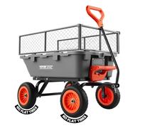 Chariot de Jardin Basculant Max. 362 kg Chariot à Benne Basculante en PP pour Transport Bois Plantes Terre, Ridelles Amovibles, 4 Roues Increvables, Basculement à 90°, Roulement Rotatif à 270°