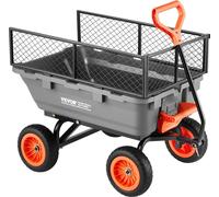 Chariot de jardin, chariot basculant en polyéthylène de 362 kg, chariots de jardin, wagon basculant avec clôture de rangement, mécanisme de basculement rapide à 90°, roues pivotantes à 180°, poignée r
