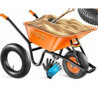 Chariot de jardin, chariot de chantier, chariot de transport, 100 litres, charge maximale 250 kg, pneus à air avec jantes en acier, + chambre à air de rechange, tuyau pour chariot, galvanisé, cadre en