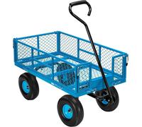 Chariot de jardin - Chariote à plateau robuste - Pour le transport de charges lourdes - Côtés amovibles - Capacité de 400 kg - Couleur : bleu