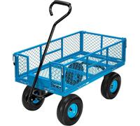 Chariot de jardin - Chariote à plateau robuste - Pour le transport de charges lourdes - Côtés amovibles - Capacité de 400 kg - Couleur : bleu