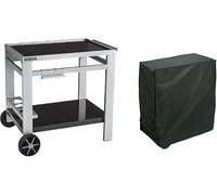 Chariot de jardin Media M pour barbecue/plancha/plan de travail – L 93,5 × l 67 × H 80,5 cm et Housse de protection Rayen AA236 pour barbecue, rectangulaire, en PEVA (polyéthylène-acétate de vinyle), 