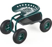 Chariot de jardin roulant avec siège pivotant, roues tout-terrain, plateau à outils, capacité de charge de 300 lb