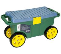 Chariot de jardin tabouret de jardin 2 en 1 - Siège roulant avec rangement - Vert - Jusqu'à 100 kg