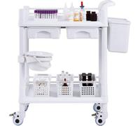 Chariot de laboratoire, à 2 niveaux, chariot multifonctionnel avec 2 portes de chargement et 4 glissières, chariot médical mobile en matériau PP, châssis à 3 pieds pour laboratoire, clinique, usage gé