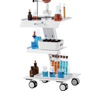 Chariot de laboratoire, chariot métallique à 3 roulettes avec joints en caoutchouc, capacité de charge de 100 kg, idéal pour les laboratoires, les cliniques, les salons de beauté et les salons