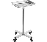 Chariot de laboratoire VEVOR Chariot de service en acier inoxydable avec plateaux amovibles en acier inoxydable Capacité de charge jusqu'à 16 kg, hauteur réglable 64-101cm, plateau médical