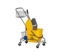 Chariot de lavage chariot de nettoyage professionnel en acier presse à mâchoire seau + rangements jaune