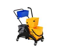 Chariot de lavage chariot de nettoyage professionnel presse à mâchoire 2 seaux + rangement jaune bleu