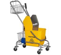 Chariot de lavage HOMCOM chariot de ménage chariot de nettoyage professionnel presse à mâchoire seau 26L panier de rangements jaune