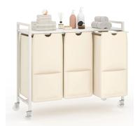 Chariot de linge sur roulettes - Trieur de linge à 3 compartiments - 3 sacs amovibles et extractibles - Structure métallique avec étagère - Capacité de 3 x 40 litres - Blanc