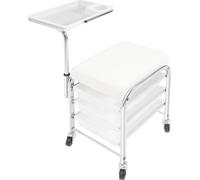 Chariot de manucure - Chariot mobile à 3 niveaux pour salon de beauté - Hauteur réglable de 51,5 à 73,5 cm - 3 plateaux de rangement - Capacité de charge jusqu'à 100 kg - Blanc