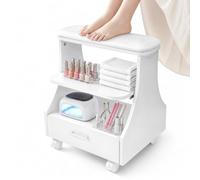 Chariot de manucure et pédicure, repose-pieds avec 4 roulettes et 1 tiroir, chariot à roulettes pour salon de beauté, salon de beauté, usage domestique (blanc, blanc)
