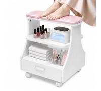 Chariot de manucure et pédicure, repose-pieds avec 4 roulettes et 1 tiroir, chariot à roulettes pour salon de beauté, salon de beauté, usage domestique (rose, rose)