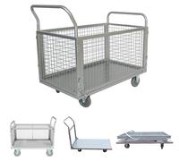 Chariot de manutention 4 en 1, pliable, dimensions 100x60x95 cm, capacité de 500 kg, avec frein