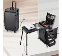 Chariot de Maquillage Roulant 5 Tiroirs Pliable, Table de Manucure sur Roulettes, Poste de Travail Mobile pour Salon de Beauté