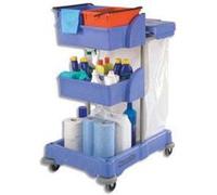 Chariot de ménage avec collecteur déchets compartiment de rangmt et 2 seaux de lavage 2x10L bleu G