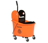 Chariot de ménage professionnel avec presse d'essorage seau double compartiment 12L roues non marquantes orange et noir 36L