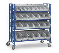 Chariot de montage Fetra avec 4 plateaux inclinables en bois composite, avec bacs à bec
