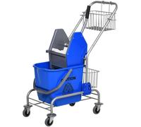 Chariot de nettoyage avec presse et seau de 26 litres | Couleur : bleu argenté | Dimensions : 45 x 73 x 95 cm