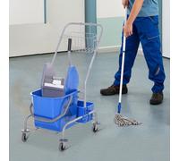 Chariot de nettoyage avec seau à serpillère, chariot pour serpillère, plastique, bleu | 72 x 49,5 x 95 cm | 25 L | 4 roues