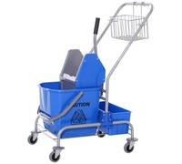 Chariot de nettoyage avec seau à serpillère, en plastique, de couleur bleue. | 4 roues | 25 litres | 72 x 49,5 x 95 cm