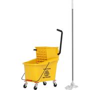 Chariot de nettoyage Chariot de nettoyage 36 litres Seau avec presse, chariot de ménage avec serpillière et poignée pour le nettoyage de bâtiments, de bureaux Jaune Aosom