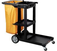 Chariot de nettoyage, chariot d'entretien commercial à 3 étagères, chariot d'entretien ménager en plastique d'une capacité de 200 lb, avec sac en PVC de 25 gallons, 47 po x 20 po x 38,6 po, jaune + no