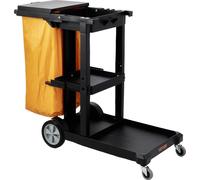Chariot de nettoyage, chariot d'entretien commercial à 3 étagères, chariot d'entretien ménager en plastique d'une capacité de 200 lb, avec sac en PVC de 25 gallons et couvercle, 47 po x 20 po x 38,6 p