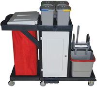 Chariot de nettoyage en plastique avec presse, seau et support de sac poubelle | 2 seaux de 20 litres, 4 seaux de 8 litres, compartiment verrouillable, support de sac poubelle, idéal pour le nettoyage