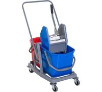 Chariot de nettoyage Fortuna Lai Chariot de nettoyage avec 2 seaux et 4 roulettes, métal/PP, bleu/rouge, 73 x 45 x 92 cm pour un nettoyage efficace