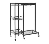 Chariot de nettoyage mobile avec support pour balai et serpillère, 6 pinces et 2 crochets double face, organisateur pour balais, serpillère, brosse, chiffon