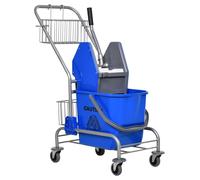 Chariot de nettoyage Moonbite avec seau-presse de 26 litres, 2 paniers de rangement et support pour mops, dimensions 73 x 45 x 95 cm, chariot de nettoyage mobile, en plastique, de couleur bleue