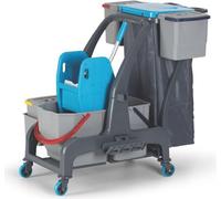 Chariot de nettoyage ProCart Jet 736S – avec presse-serpillière, 2 seaux de 25 L et porte-sacs poubelle