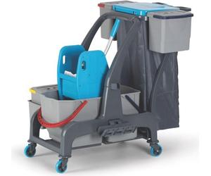 Chariot de nettoyage ProCart Jet 736S – avec presse-serpillière, 2 seaux de 25 L et porte-sacs poubelle
