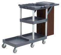 Chariot de nettoyage sur roulettes - 6 roues - Avec couvercle et sacs en tissu non tissé - Équipé d'une poignée de poussée - Gris