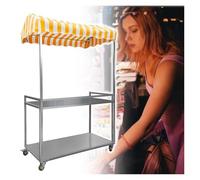 Chariot de nourriture portable en métal, distributeur automatique pliable sur roues, capacité de 250 kg, kiosque mobile avec housse Oxford pour événements en plein air, marchés commerciaux, bleu, 60 x