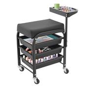 Chariot de pédicure, chariot de beauté avec repose-pieds et 3 tiroirs, chariot mobile, repose-pieds, capacité de charge de 100 kg, pour salon de manucure, spa à domicile, 38 x 32 x 65 cm, noir