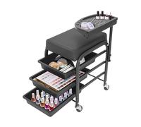 Chariot de pédicure, cosmétologue portable, chariot à ongles avec roues et 3 tiroirs, plateau rotatif pour salons de beauté pour pédicure, massage, soin des ongles des orteils