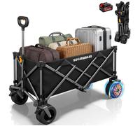 Chariot de Plage Pliable électrique 280L 120KG 50W Moteur Sans Balai, 4.0AH Batt, 3 Vitesses, pour Jardin Courses Camping, Noir