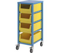 | Chariot de préparation de commandes | Bleu clair RAL 5012, hauteur 1050 mm, équipé de 4 bacs en plastique de 23 litres